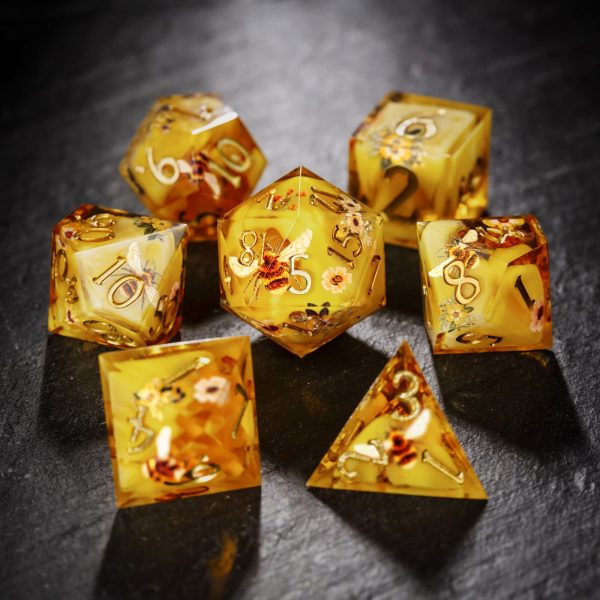 Honey Bee and Flower Resin DnD D&D Dice Set