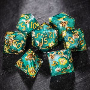 Honey Bee and Flower Resin DnD D&D Dice Set