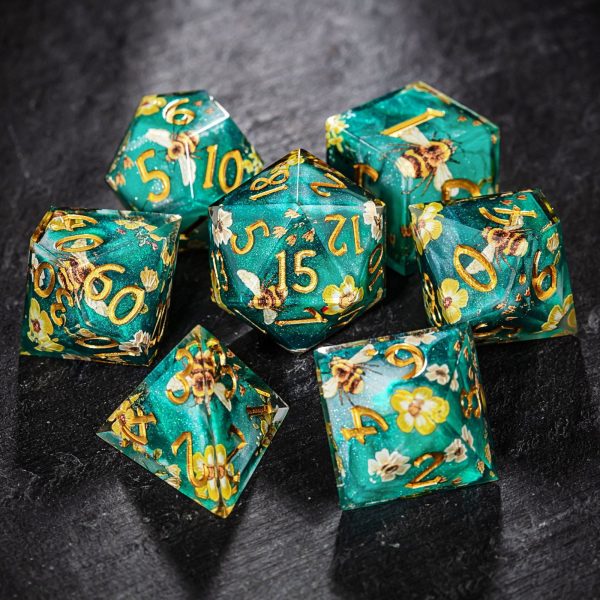 Honey Bee and Flower Resin DnD D&D Dice Set