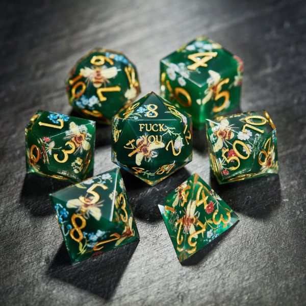 Honey Bee and Flowers Resin DnD D&D F Word Dice Set