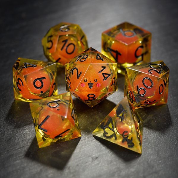 Yellow Liquid Core Resin Pokemon Pikachu Face & Tail DnD D&D Dice Set