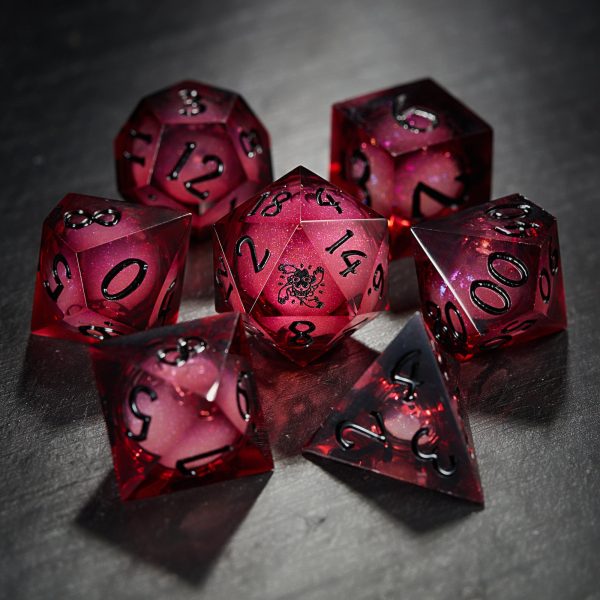 Dark Red Liquid Core Resin One Piece Robin DnD D&D Dice Set