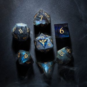Labradorite Gemstone Flying Dragon DnD D&D Dice Set