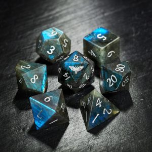 Labradorite Gemstone Moth DnD D&D Dice Set