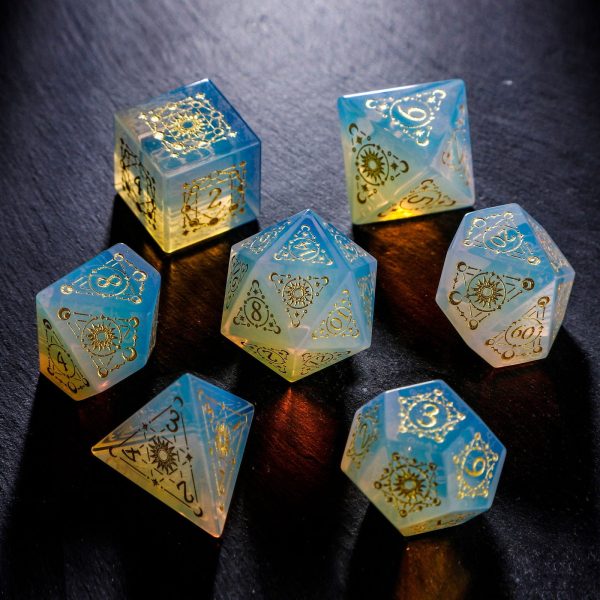 Opalite Gemstone Astrology Motif DnD D&D Dice Set