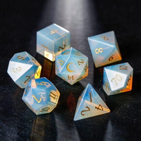 Opalite Gemstone Moon DnD D&D Dice Set Dice