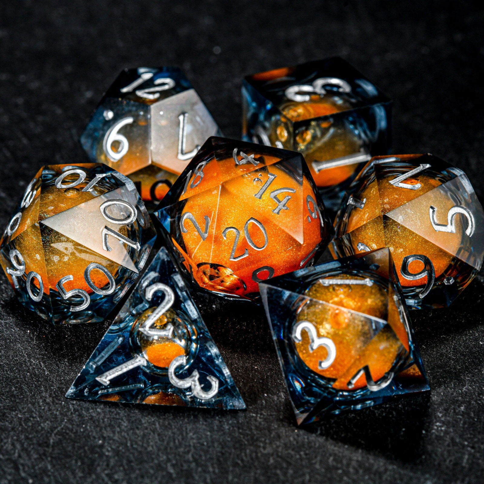 Orange Sand Liquid Core Resin DnD D&D Dice Set
