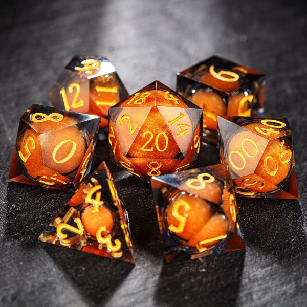 Orange Sand Liquid Core Resin DnD D&D Dice Set