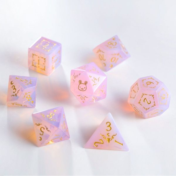 Pink Opalite Gemstone Bunny F*ck DnD D&D Dice Set