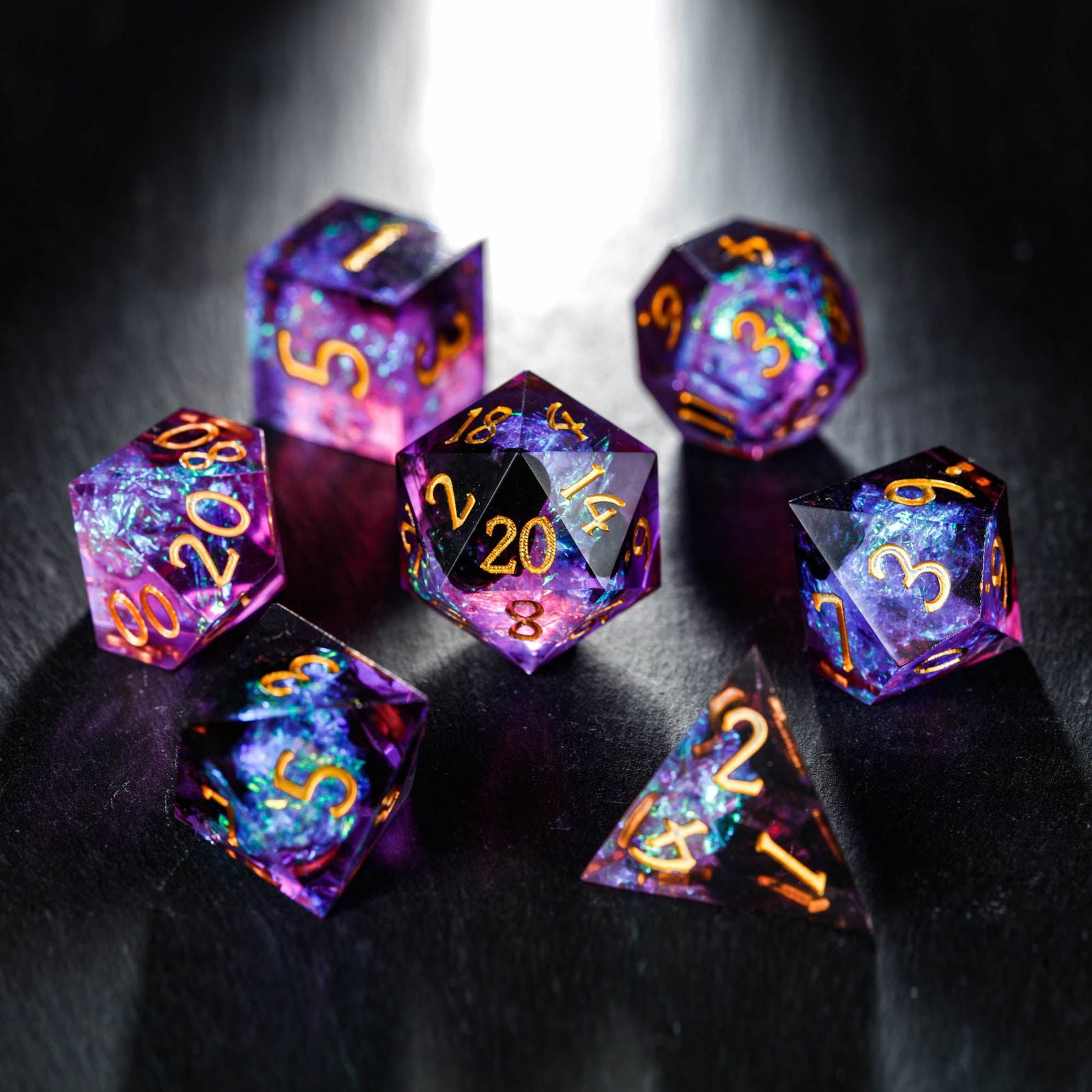 Purple Glitter Galaxy DnD D&D Resin Dice Set