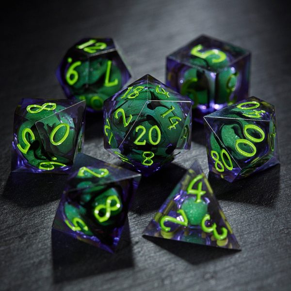Purple Green Liquid Core Resin DnD D&D Dice Set