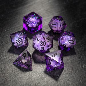 Purple Liquid Core Resin Galaxy DnD D&D Dice Set