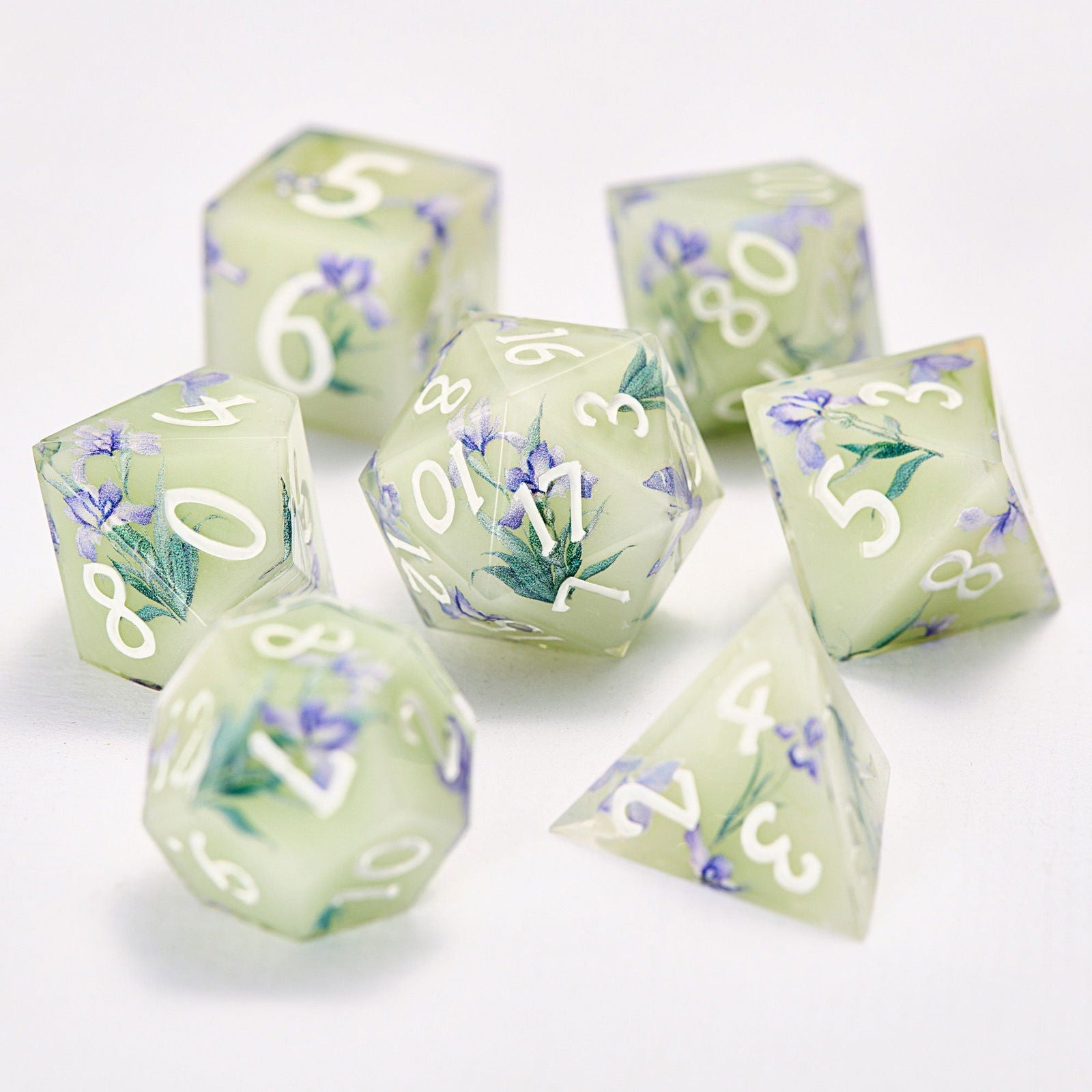 Purple Irises Resin DnD D&D Dice Set