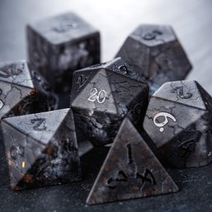 Raised Black Lightning Glass DnD D&D Dice Set
