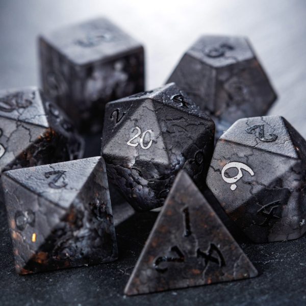 Raised Black Lightning Glass DnD D&D Dice Set