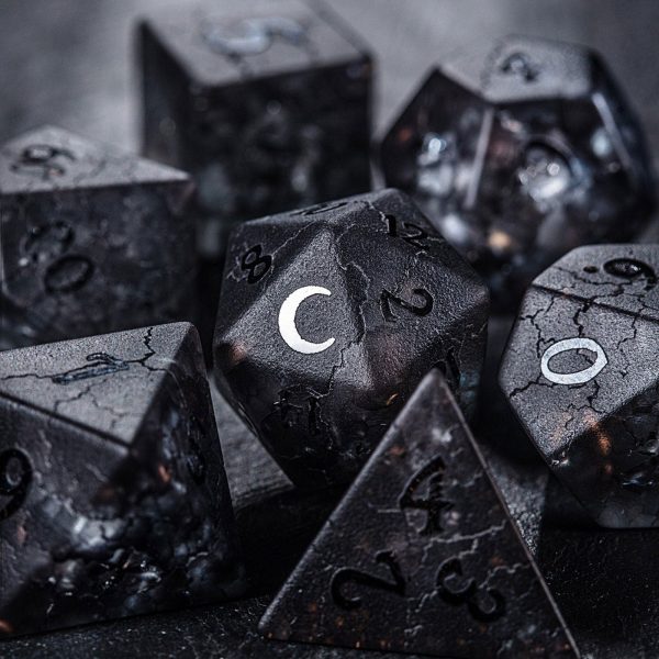 Raised Black Lightning Glass Moon DnD D&D Dice Set