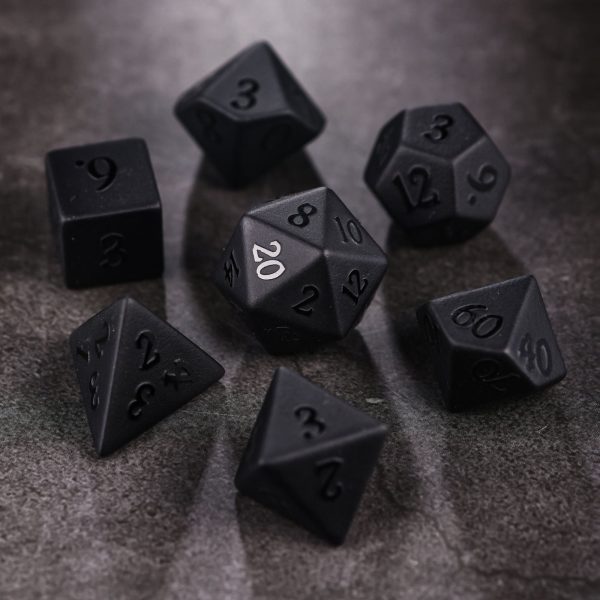 Raised Black Obsidian Gemstone DnD D&D Dice Set