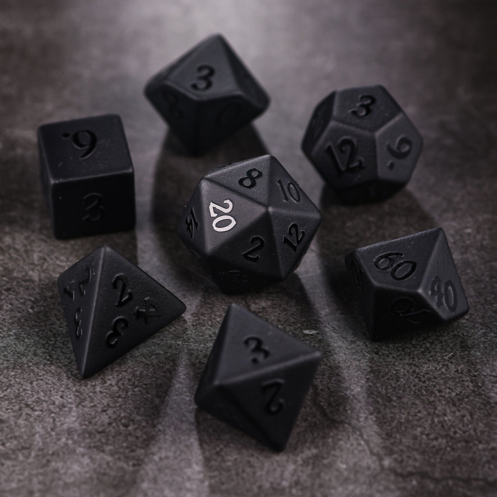 Raised Black Obsidian Gemstone DnD D&D Dice Set