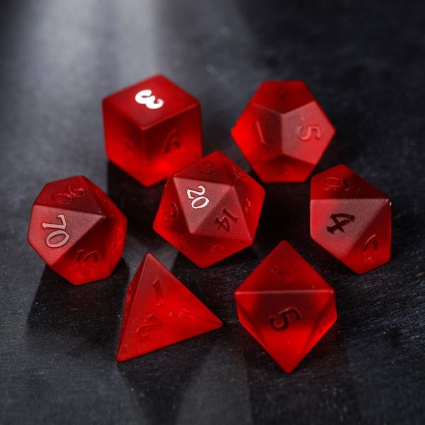 Raised Blood Red Glass DnD D&D Dice Set