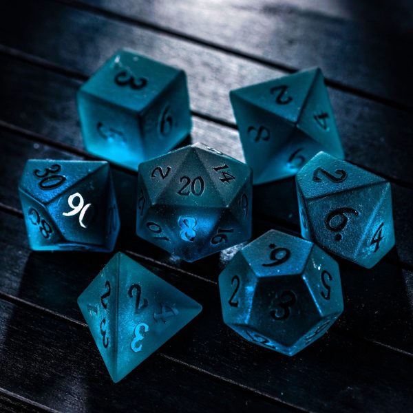 Raised Dark Blue Glass DnD D&D Dice Set
