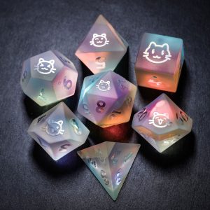Raised Fantastic Glass Cat Butt DnD D&D Dice Set