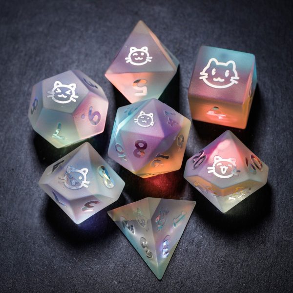 Raised Fantastic Glass Cat Butt DnD D&D Dice Set