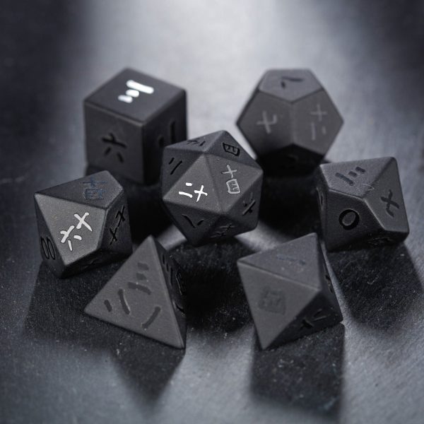 Raised Obsidian Gemstone Kanji DnD D&D Dice Set