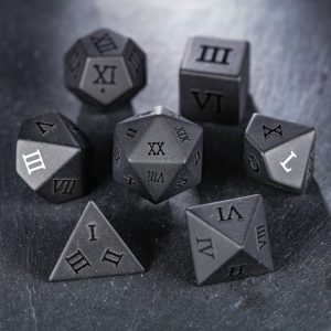 Raised Obsidian Gemstone Roman Numerals DnD D&D Dice Set