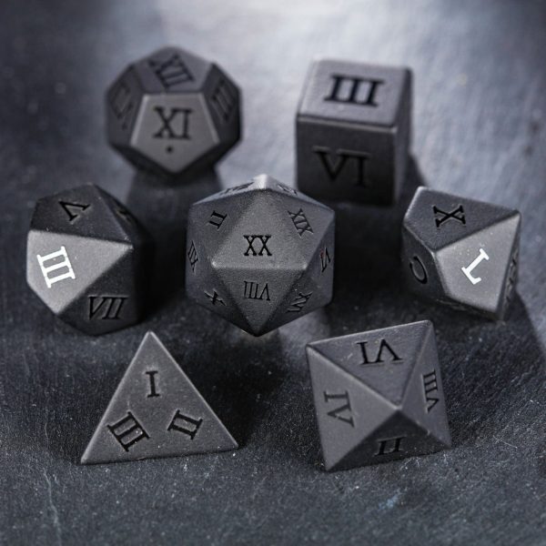 Raised Obsidian Gemstone Roman Numerals DnD D&D Dice Set