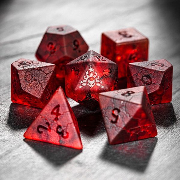 Raised Red Lightning Glass Nine Tails Fox DnD D&D Dice Set