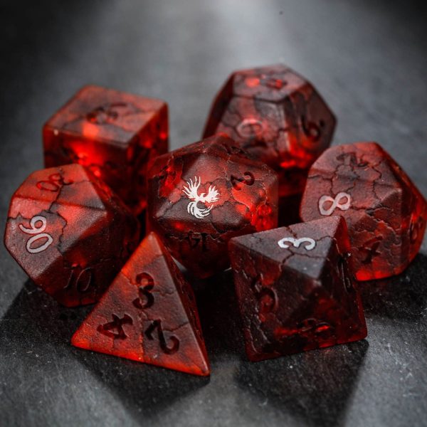 Raised Red Lightning Glass Phoenix DnD D&D Dice Set