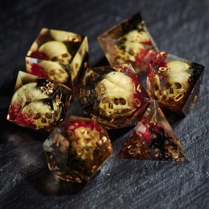 Red Black Coral Skull Resin DnD D&D Dice Set