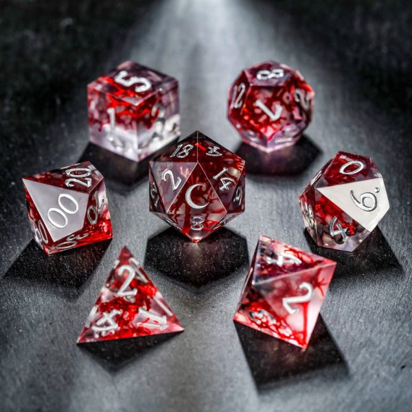 Red Coral Resin Moon DnD D&D Dice Set