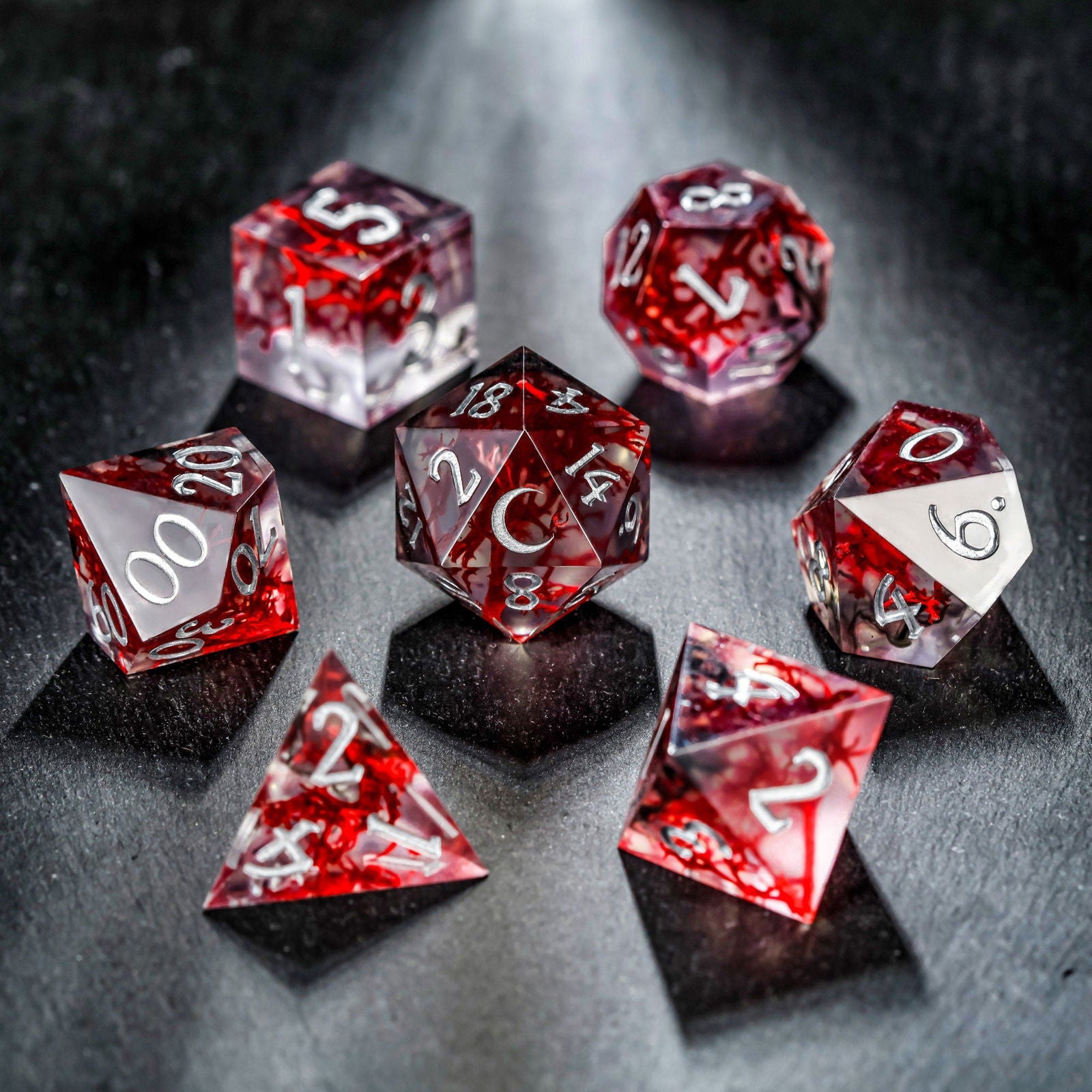 Red Coral Resin Moon DnD D&D Dice Set
