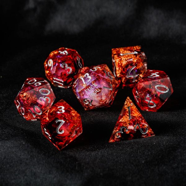 Red Glitter Liquid Core Resin F Word DnD D&D Dice Set
