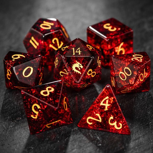 Red Lightning Glass Dragon DnD D&D Dice Set