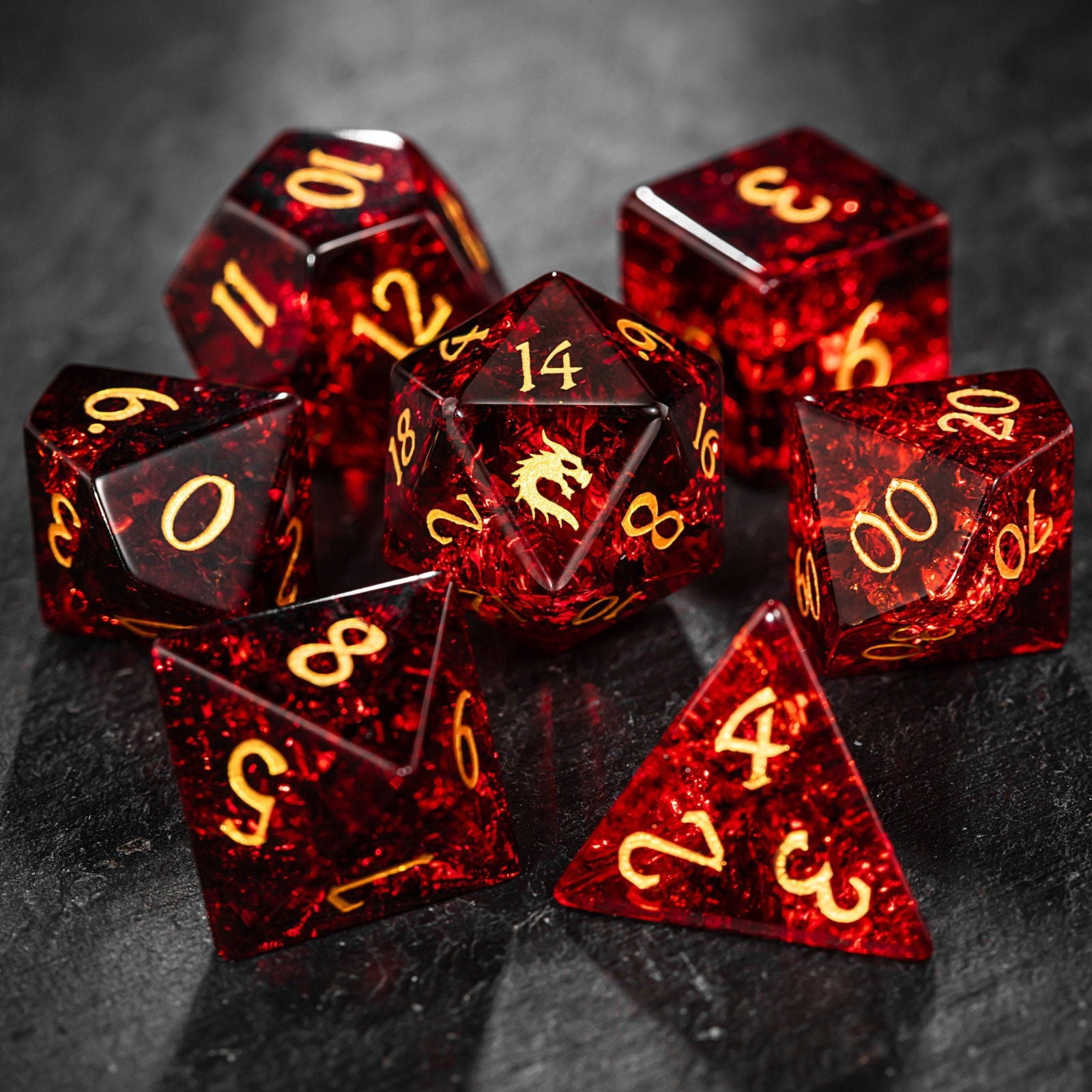 Red Lightning Glass Dragon DnD D&D Dice Set