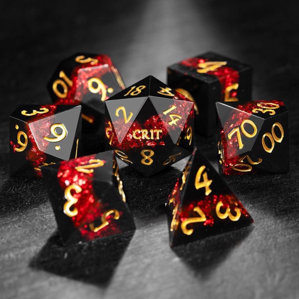 Red Tinsel Resin Crit DnD D&D Dice Set